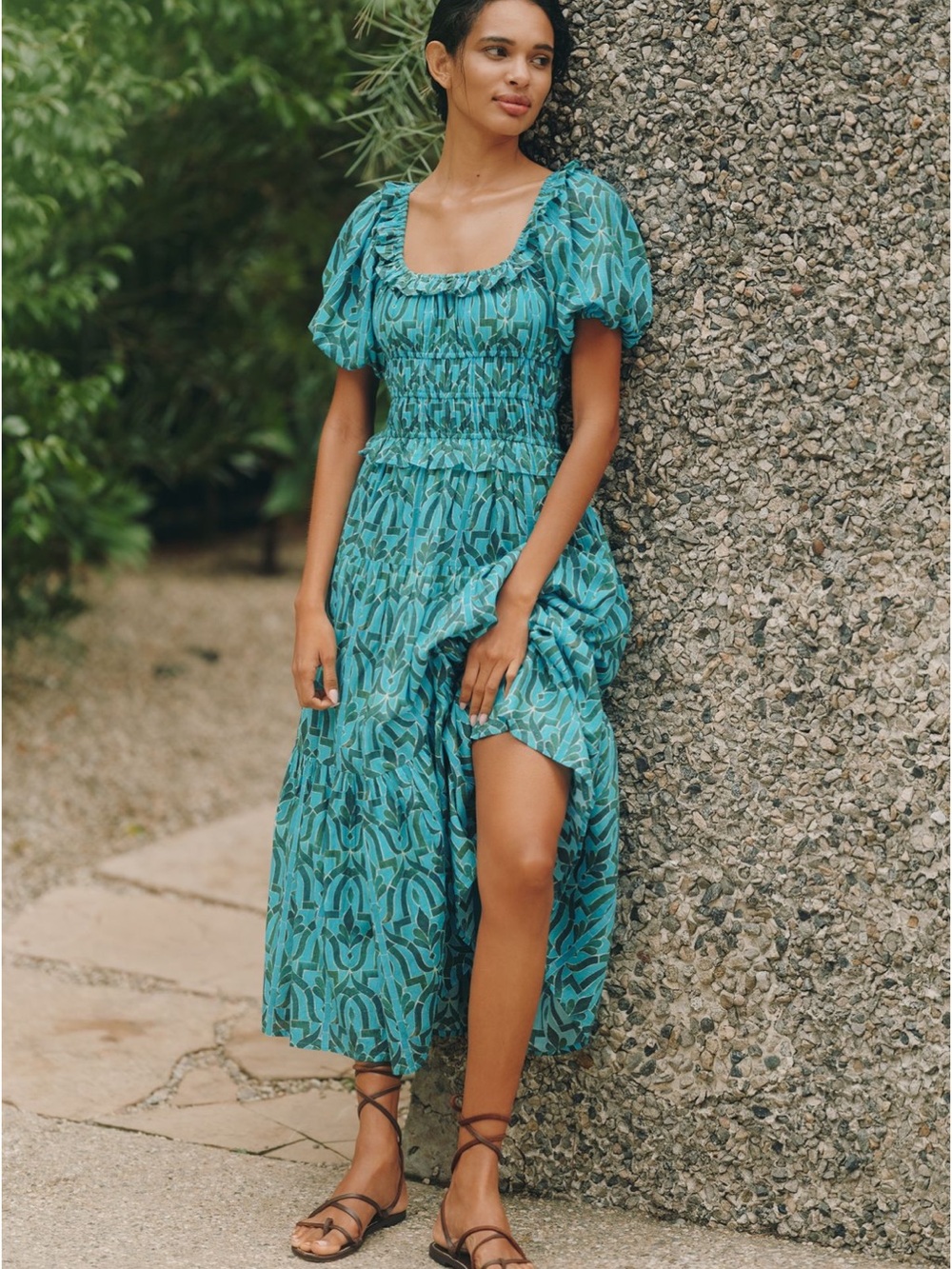 Anthropologie Ro’s garden Percy Puff-Sleeve Midi Dress